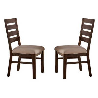 Set of 2 Ladder Back Side Chairs with Distressed Detail Brown/Beige - Benzara