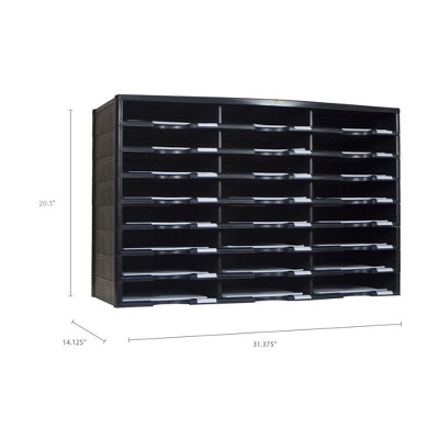 Black Heavy-Duty Plastic 24-Compartment Literature Organizer