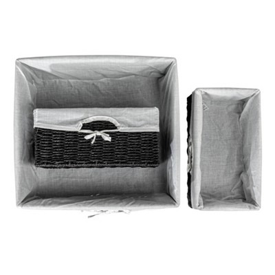 Black Wicker Rectangular Storage Basket Set with Liners