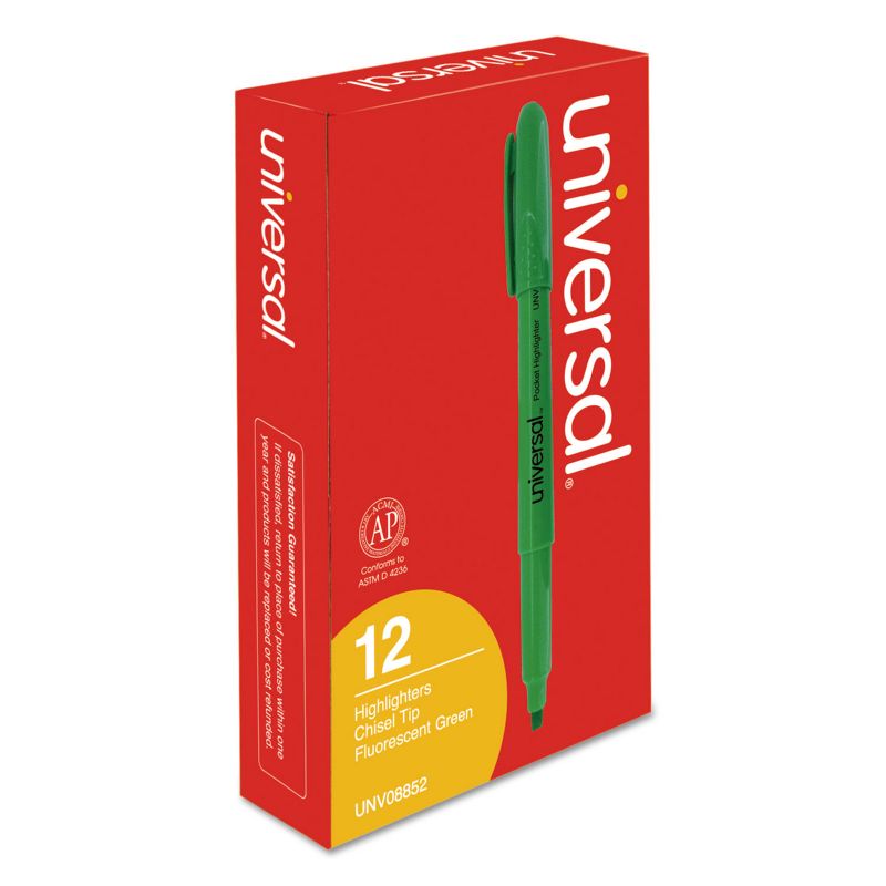 UNIVERSAL Pocket Clip Highlighter Chisel Tip Fluorescent Green Ink Dozen 08852, 5 of 9