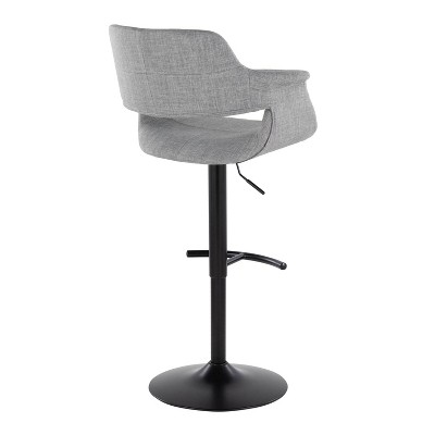Set of 2 Adjustable Gray Fabric and Black Metal Swivel Barstools