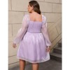 Coolmee Womens Plus Size Casual Square Neck Babydoll Mesh Puff Long Sleeve A-Line Mini Dress - 3 of 4