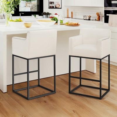 Arceso Counter Height Bar Stools Set of 2，30 Inch Modern Barstools, Linen Fabric Upholstered Bar Stool for Kitchen Island, Home Bar