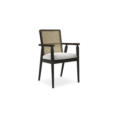 Galliden Black Wood and Cane Upholstered Dining Arm Chair