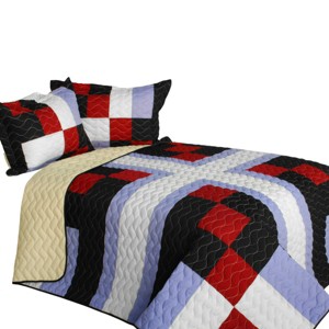 Slickblue Full/Queen Quilt Set, 100% TC Fabric Vermicelli Quilted Patchwork, Reversible, Multi Design & Color, 3pc - 1 of 4