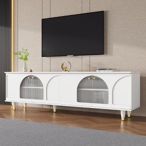 NicBex TV Stand for 78 Inch TV,TV Entertainment Center with Arched Fluted Glass Doors and Gold Handles,TV Console Table for Living Room - 1 of 4