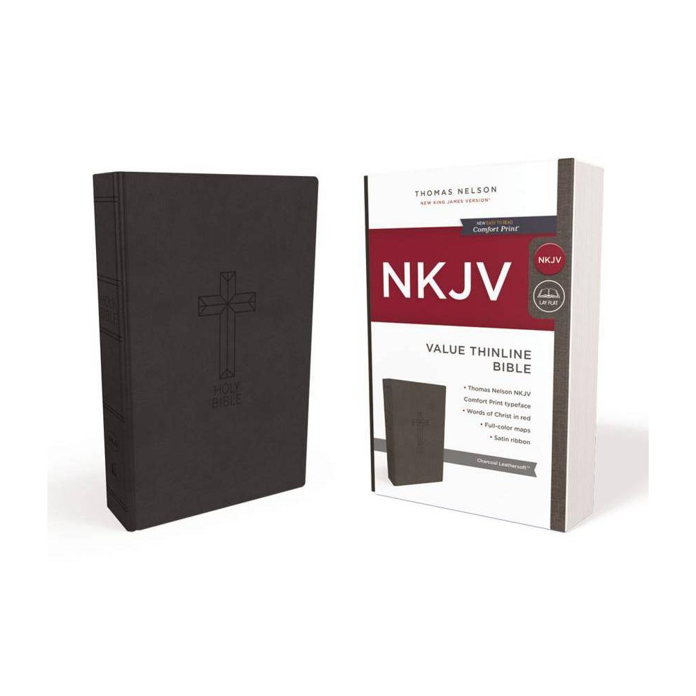NKJV, Value Thinline Bible, Standard Print, Imitation Leather, Black, Red Letter Edition - by Thomas Nelson (Leather Bound)