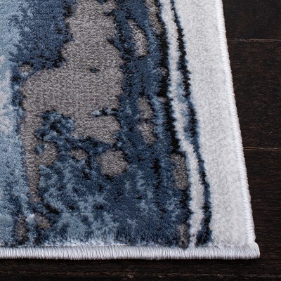 Abstract Blue-Grey Swirl Synthetic 27'' Hand-Knotted Runner Rug