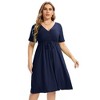 Plus Size Dress Women's V Neck A-Line Knee Length Wrap Mini Dress With Belt Plus Size Dresses for Curvy Women - 3 of 4