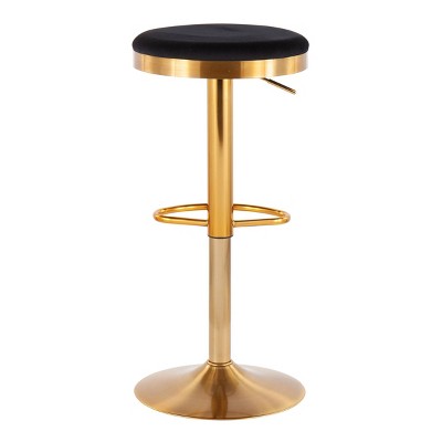 Set of 2 Black Velvet Adjustable Gold Swivel Bar Stools