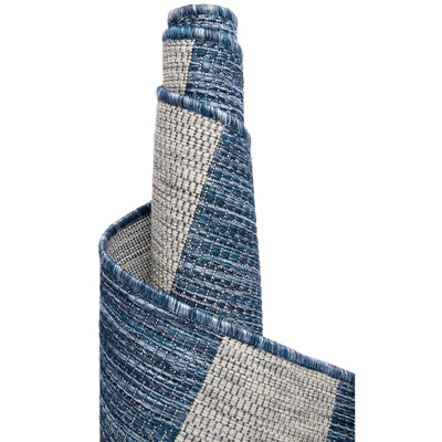 Blue and White Striped Square Outdoor Area Rug