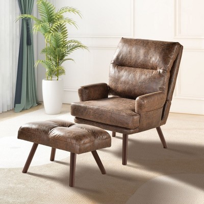 XIZZI Lazy Chair with Ottoman, Modern Large Accent Lounge Chair, Leisure Sofa Armchair Reading Chair with Footrest for Bedroom, Living Room, Dorm Room