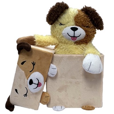 Tan and Brown Plush Dog Storage Box with Weighted Paws
