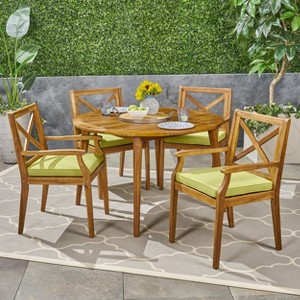 Christopher Knight Home Mayne Outdoor Acacia Wood 5 Piece Dining Set with Cushions - 1 of 4