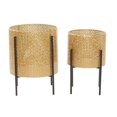 Set of 2 Boho Metal Mesh Planters Gold - CosmoLiving by Cosmopolitan