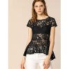 INSPIRE CHIC Women's Lace High Low Hem Cap Sleeves Peplum  Blouse - 2 of 4