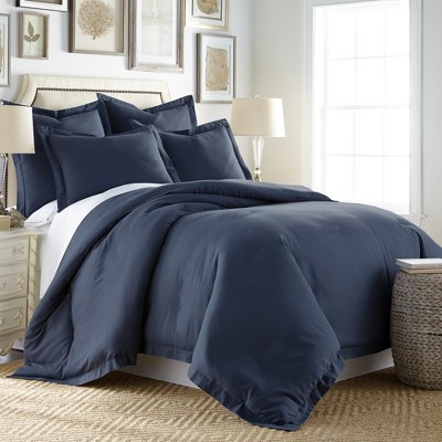 Navy Queen Washed Linen Duvet Cover Set