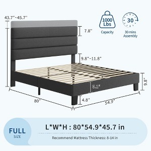 Full Size Bed Frame with Adjustable Headboard, Fabric Upholstered and Wooden Slats Support - 1 of 4