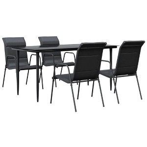 vidaXL 5 Piece Patio Dining Set Black Steel and Textilene - 63" Table Length 4 Chairs - 1 of 4