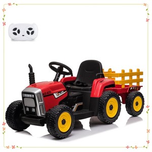 Kids Ride On Tractor,12V Kids Battery Powered Electric Tractor with R/C and Trailer - 1 of 4