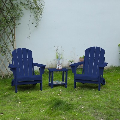 Folding Patio Chairs With Side Table,3-Piece Adirondack Chair Set With Wood Texture,All-Weather Adirondack Chair -Maison Boucle
