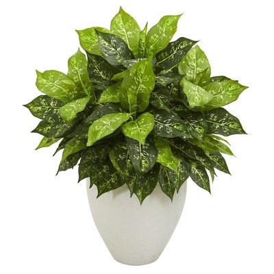 Nearly Natural 28-in Dieffenbachia Artificial Plant in White Planter