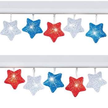 Collections Etc Patriotic Stars LED Battery Operated Outdoor String Lights NO SIZE