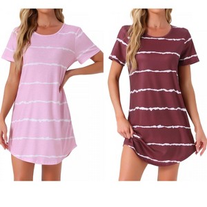 INSPIRE CHIC Women's 2 Pcs Round-Neck Curved-Hem Short-Sleeve Nightshirt Sleep Gown - 1 of 4