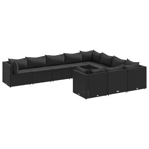 vidaXL 10 Piece Black Patio Sofa Set with Cushions - Modular PE Rattan Outdoor Seating for Garden, Terrace, Deck, Yard - 1 of 4