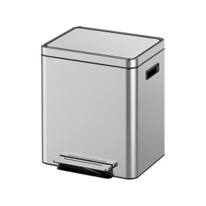 Stainless Steel Trash Can with Dual Compartments, Foot Pedal Recycling Bin Featuring Side Handles for Home Office Kitchen Use - 1 of 4