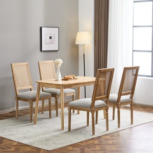 Set of 4 French Country Cane Back Dining Chairs with Upholstered Seat and Solid Wood Frame–Maison Boucle - 1 of 4