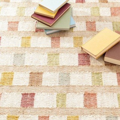 Ivory and Multi-Color Handwoven Cotton Runner Rug