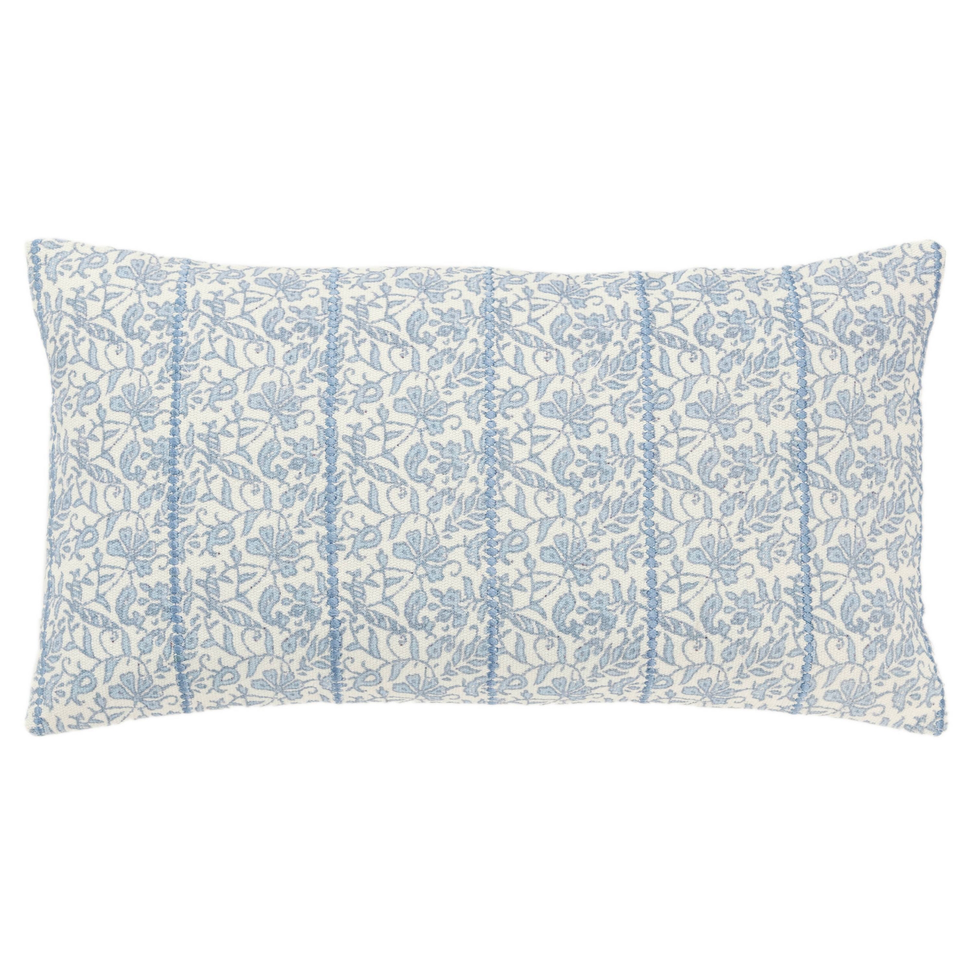 14"x26" Oversized Botanical Lumbar Throw Pillow Cover Blue - Rizzy Home: Embroidered Canvas, Farmhouse Style, Hidden Zipper Closure