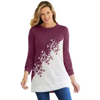Woman Within Women's Plus Size Snowflake Jacquard Pullover Sweater