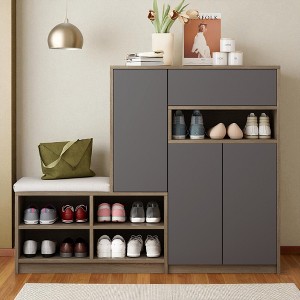 2-in-1 Shoe Storage Bench & Shoe Cabinet with Adjustable Shelves and Padded Seat, Multifunctional Entryway Shoe Organizer, Holds 15â€?0 Pairs - 1 of 4