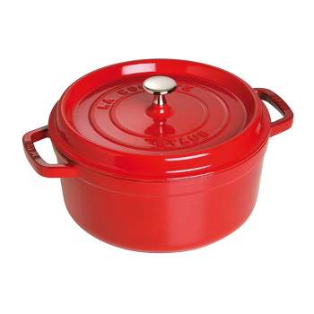 Staub Cast Iron Round Cocotte, Dutch Oven, 4-quart, serves 3-4, Made in France, Cherry