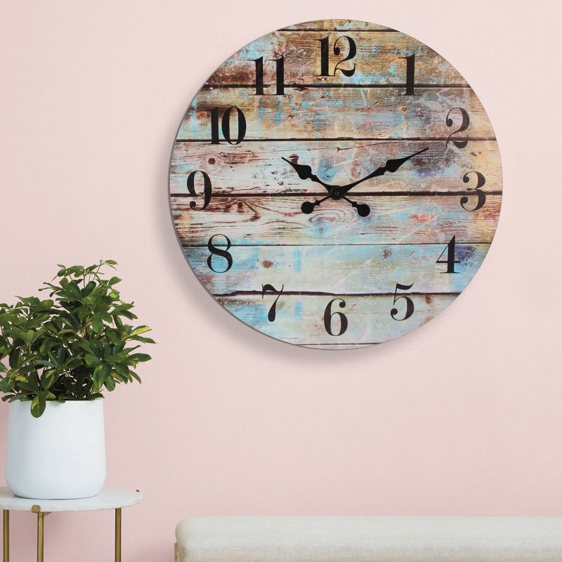 Round Rustic Wooden Wall Clock Blue - Stonebriar Collection, 3 of 11