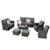 Outdoor 7-Piece PE Rattan Seating Set, Seating Set with Glass Coffee Table, Chairs with Steel Frame and Polyester Cushions-Coolbibila - 3 of 4