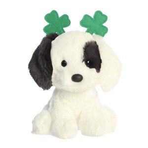 Aurora Small Clover Dog St. Patrick's Day Whimsical Stuffed Animal White 7" - 1 of 4