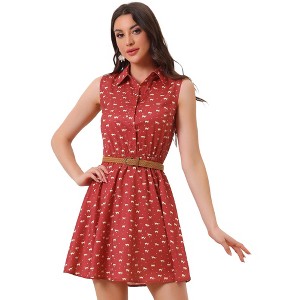 INSPIRE CHIC Women's Floral Sleeveless Half Placket Mini Belted Summer Dress - 1 of 4