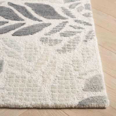 Ivory and Grey Floral Hand-Tufted Wool Area Rug, 8' x 10'