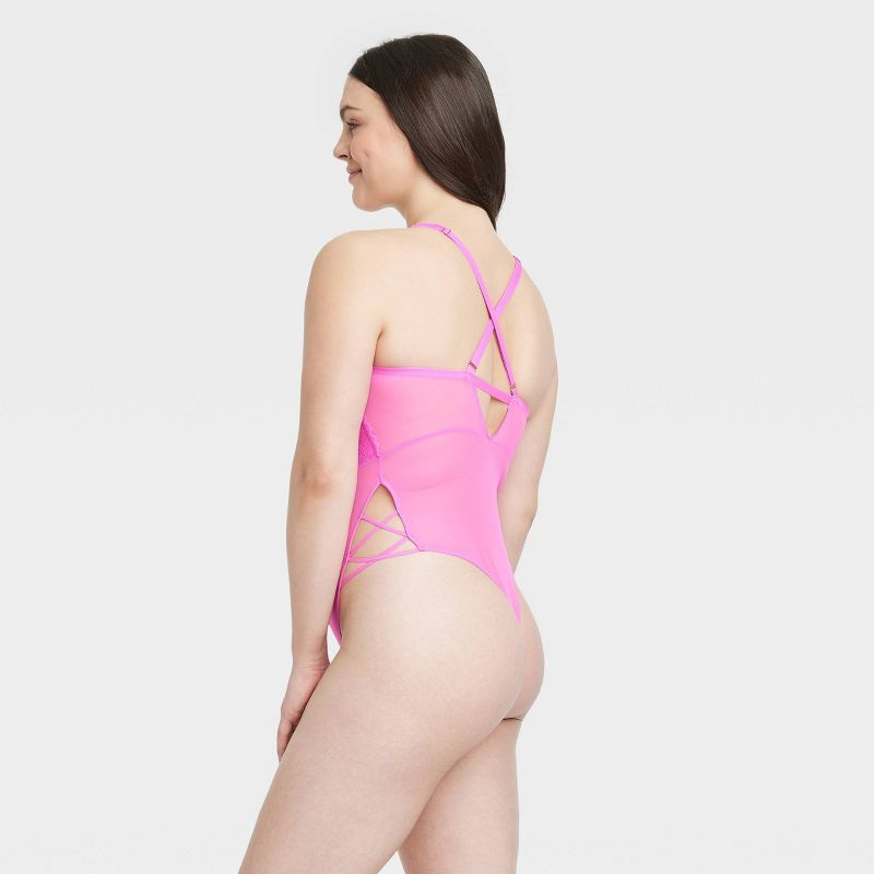Women&#39;s Lace-Up Halter Lingerie Bodysuit - Auden&#8482; Neon Pink, 6 of 8
