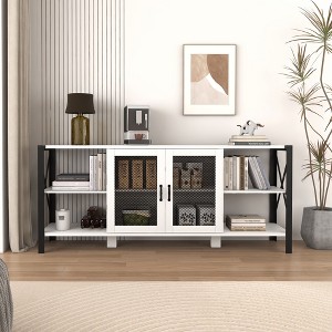 VYNXARIA TV Stands for Living Room,Farmhouse TV Stand 80 Inch Television Stand ,Modern Horizontal Wood and Metal Open Bookshelf,White - 1 of 4