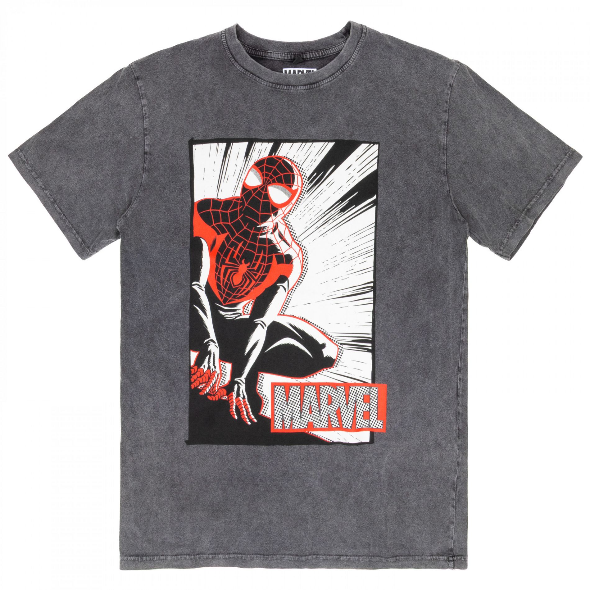 Mens Spider-man Crouch Charcoal Stone Wash T-Shirt - 2XLarge