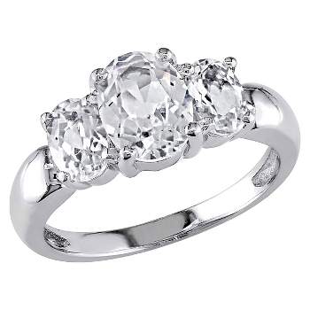 3 1/2 CT. T.W. Simulated White Sapphire 3 Stone Ring in Sterling Silver - 7 - White