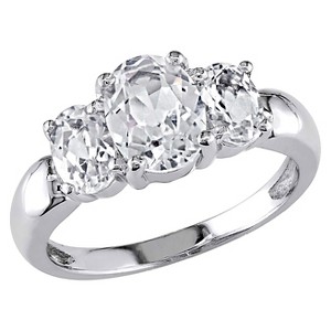 3 1/2 CT. T.W. Simulated White Sapphire 3 Stone Ring in Sterling Silver - 9 - White, Women