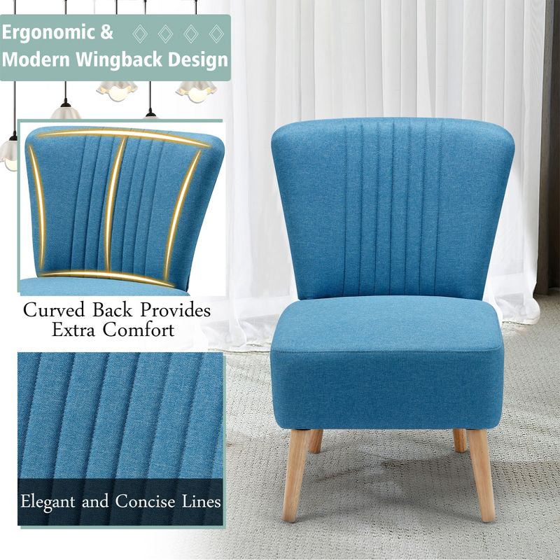 JOMEED Set of 2 Contemporary Upholstered Padded Accent Chairs with Ergonomic Curved Backrest and Wooden Legs for Home, Living Room, and Bedroom, Blue, 5 of 7