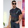 BLUEMING Mens Shirt Short Sleeve Polo Vintage Sequin Metallic 70s Outfits Party Costume Top - 2 of 4