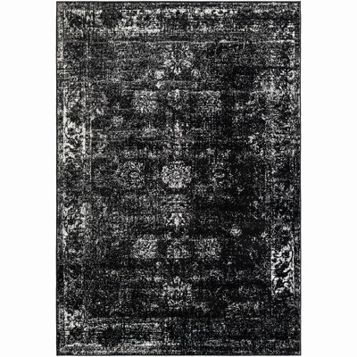 Modern Distressed Black & Ivory Rectangular Area Rug