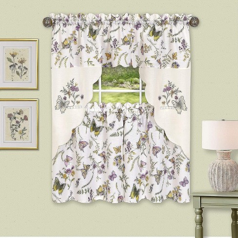 Kate Aurora Embellished Butterflies Garden Kitchen Curtain Tier & Swag 3 Piece Set - image 1 of 4